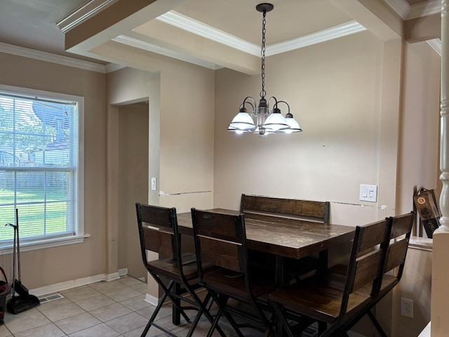 2715 W Ridgeland Ave, Waukegan, IL 60085 - dining room featuring a chandelier, ornamental molding, and light tile patterned flooring
