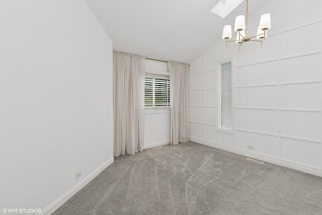 1315 Ardmore Dr, Round Lake Beach, IL 60073 - empty room with a chandelier, lofted ceiling, and carpet floors