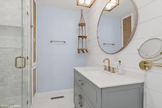 1315 Ardmore Dr, Round Lake Beach, IL 60073 - bathroom with vanity, tile patterned flooring, and a shower stall