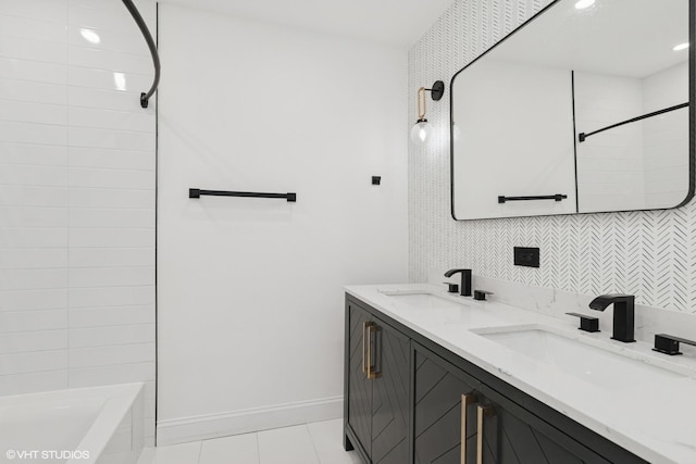 1315 Ardmore Dr, Round Lake Beach, IL 60073 - full bathroom with double vanity, tile patterned floors, and shower / bathtub combination