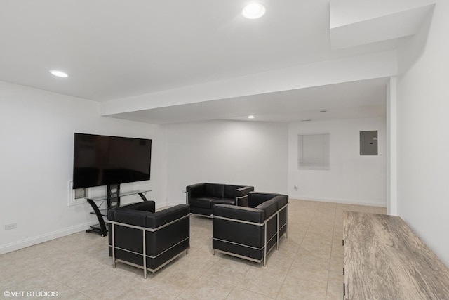1315 Ardmore Dr, Round Lake Beach, IL 60073 - living area featuring light tile patterned flooring, recessed lighting, and electric panel