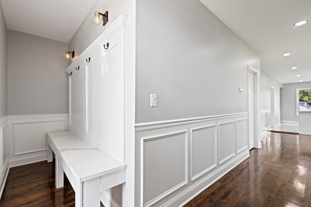 15355 7th Ave, Phoenix, IL 60426 - mudroom with wainscoting, recessed lighting, dark wood-type flooring, and a decorative wall