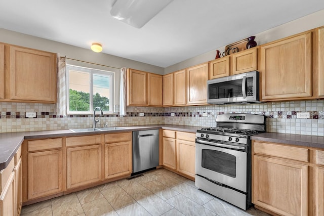 3505 Indian Head Ln, Joliet, IL 60435 - kitchen with appliances with stainless steel finishes, light brown cabinets, and decorative backsplash