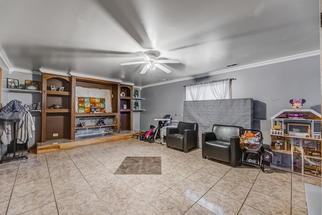 14801 S Harrison Ave, Posen, IL 60469 - sitting room with ornamental molding, a ceiling fan, and tile patterned flooring