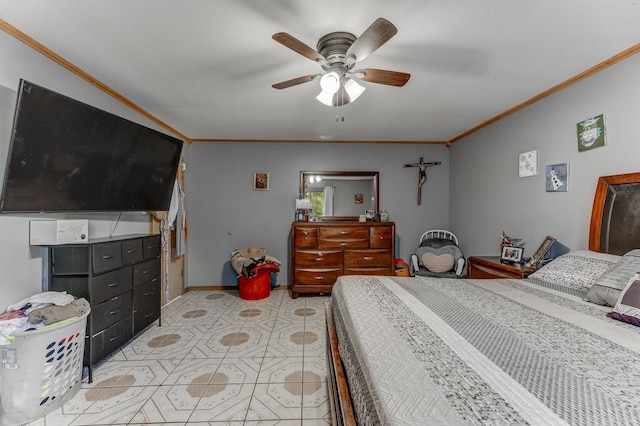 14801 S Harrison Ave, Posen, IL 60469 - bedroom with crown molding, light tile patterned floors, and a ceiling fan