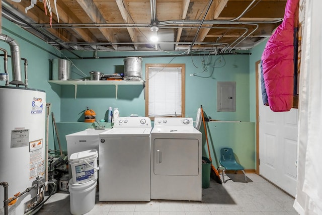 14801 S Harrison Ave, Posen, IL 60469 - washroom featuring electric panel, water heater, and washer and clothes dryer