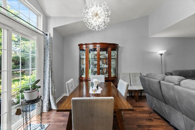 2204 Waterleaf Ct Unit 103, Naperville, IL 60564 - dining area with a chandelier, lofted ceiling, and dark wood-type flooring
