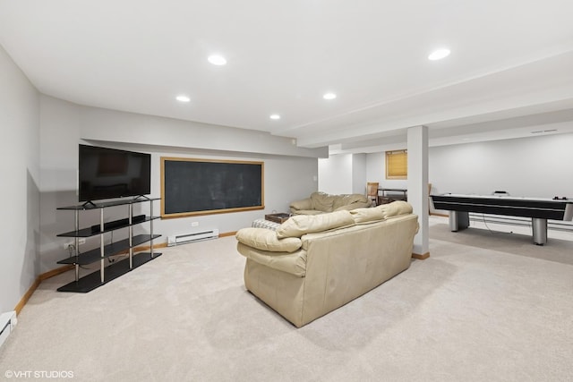 10809 Chaucer Dr, Willow Springs, IL 60480 - living room with a baseboard radiator, carpet, and recessed lighting