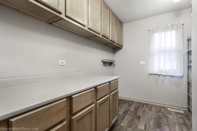 20739 N Weiland Rd, Prairie View, IL 60069 - laundry area with dark wood-type flooring and baseboards
