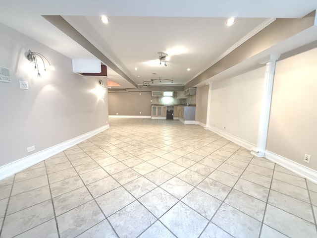 1136 Park Pl, Bellwood, IL 60104 - finished basement featuring light tile patterned floors, recessed lighting, and crown molding