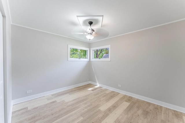 437 Winnebago St, Park Forest, IL 60466 - empty room with a ceiling fan, crown molding, and light wood-style flooring
