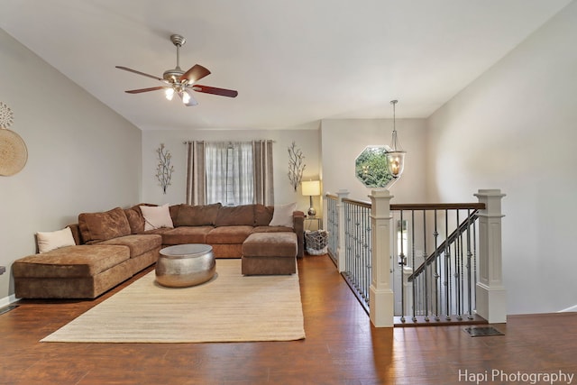 809 W Sheridan Rd, Mchenry, IL 60051 - living room with ceiling fan and dark wood-style flooring