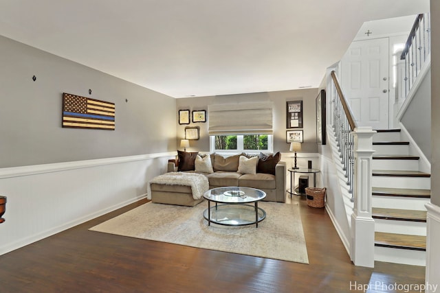 809 W Sheridan Rd, Mchenry, IL 60051 - living room with wood finished floors, stairway, and wainscoting