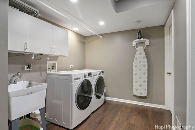 809 W Sheridan Rd, Mchenry, IL 60051 - washroom with cabinet space, independent washer and dryer, dark wood-style floors, and recessed lighting