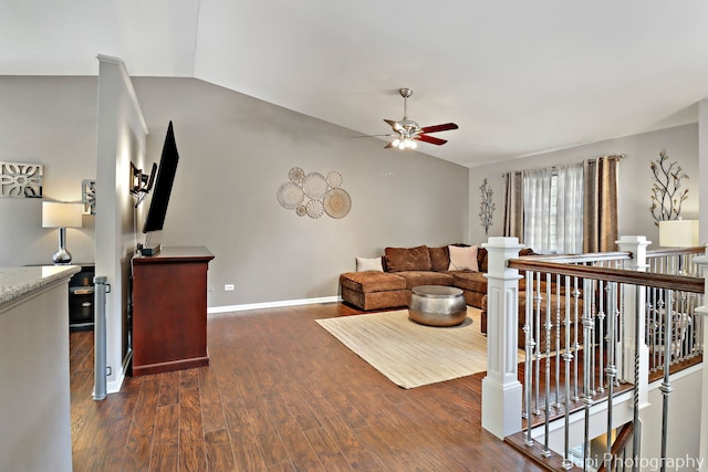 809 W Sheridan Rd, Mchenry, IL 60051 - living area featuring a ceiling fan, wood finished floors, and lofted ceiling