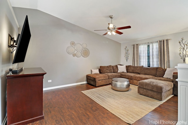 809 W Sheridan Rd, Mchenry, IL 60051 - living room with a ceiling fan, lofted ceiling, and dark wood-style floors