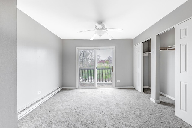 4309 W Park Lane Dr Unit 2B, Alsip, IL 60803 - unfurnished bedroom featuring access to exterior, carpet flooring, baseboard heating, and a ceiling fan