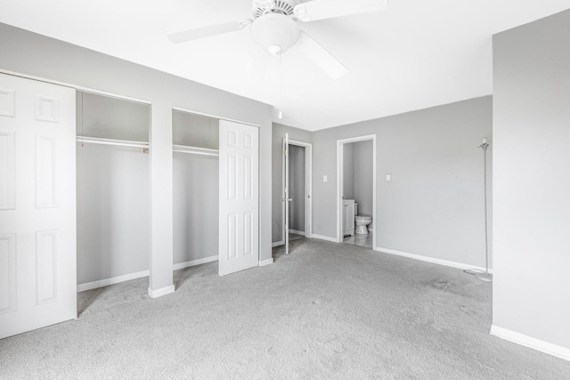 4309 W Park Lane Dr Unit 2B, Alsip, IL 60803 - unfurnished bedroom featuring two closets, carpet floors, and ceiling fan