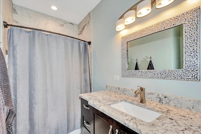 24401 S Clydesdale Ct, Manhattan, IL 60442 - bathroom featuring vanity, a shower with shower curtain, and recessed lighting