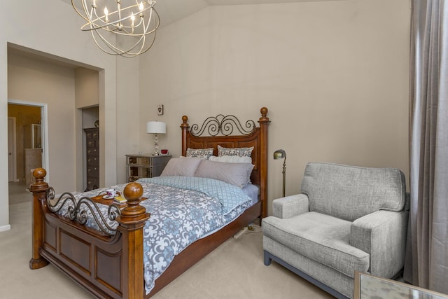 1780 Briarheath Dr, Aurora, IL 60505 - bedroom with light colored carpet, a chandelier, and vaulted ceiling
