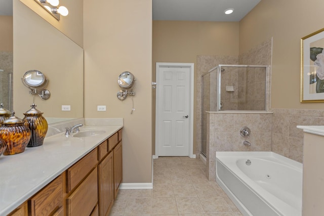 1780 Briarheath Dr, Aurora, IL 60505 - full bath with a whirlpool tub, vanity, a stall shower, and tile patterned flooring