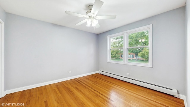 4629 Main St Unit 2A, Skokie, IL 60076 - spare room with a baseboard radiator, light wood-style flooring, and a ceiling fan