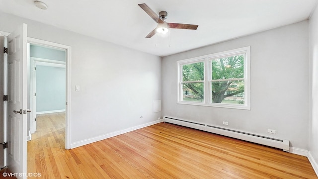 4629 Main St Unit 2A, Skokie, IL 60076 - empty room with baseboard heating, a ceiling fan, light wood-style floors, and a smoke detector
