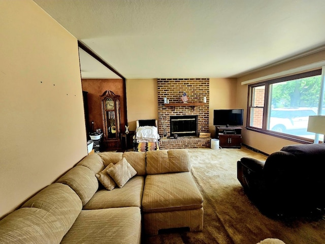 3N736 Locust Ave, West Chicago, IL 60185 - living room featuring carpet and a brick fireplace