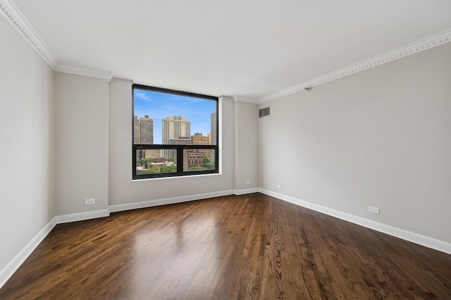 1250 N Dearborn St Unit 10B, Chicago, IL 60610 - spare room featuring dark wood-style floors, ornamental molding, and a view of skyline