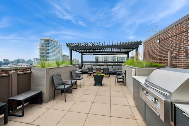 1250 N Dearborn St Unit 10B, Chicago, IL 60610 - view of patio / terrace with an outdoor hangout area, a city view, area for grilling, and a pergola