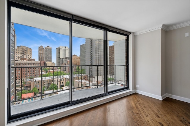 1250 N Dearborn St Unit 10B, Chicago, IL 60610 - spare room featuring a view of skyline, wood finished floors, healthy amount of natural light, and ornamental molding