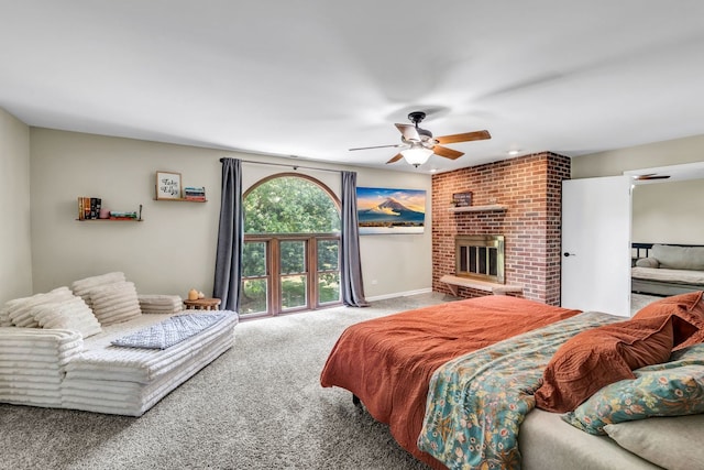 9822 W Pauling Rd, Monee, IL 60449 - bedroom with carpet, ceiling fan, and a brick fireplace