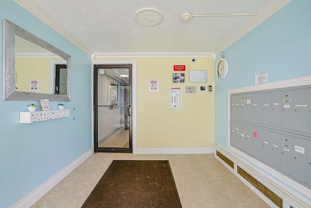 9562 Park Ln Unit 1D, Des Plaines, IL 60016 - hall with ornamental molding, tile patterned flooring, and mail area