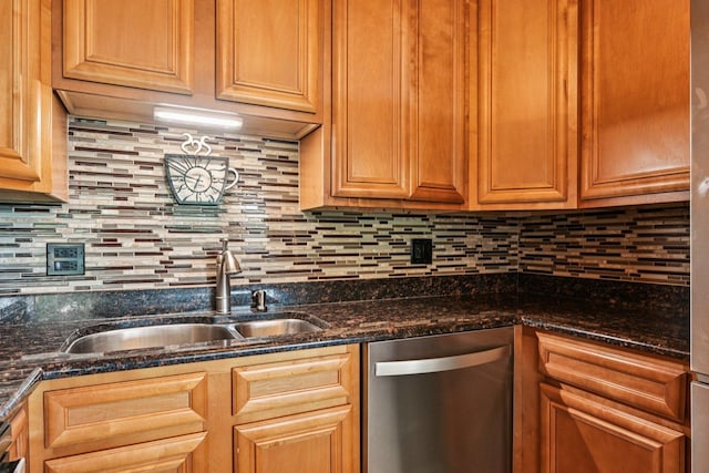 101 Bar Harbour Rd Unit 5N, Schaumburg, IL 60193 - kitchen featuring stainless steel dishwasher, decorative backsplash, and dark stone countertops