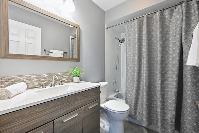 101 Bar Harbour Rd Unit 5N, Schaumburg, IL 60193 - full bath with vanity, shower / bath combo with shower curtain, decorative backsplash, and tile patterned flooring