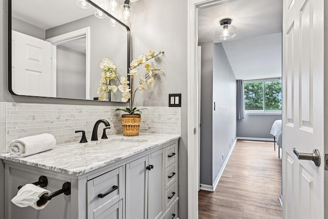 101 Bar Harbour Rd Unit 5N, Schaumburg, IL 60193 - bathroom featuring decorative backsplash, vanity, and wood finished floors
