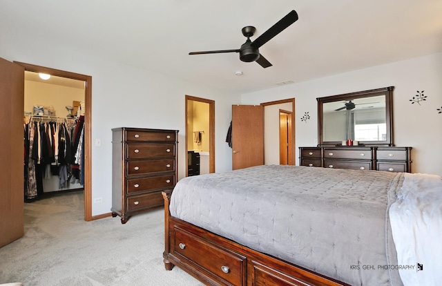 78 Thomas Ct, Grayslake, IL 60030 - bedroom with light colored carpet, a spacious closet, ceiling fan, and ensuite bathroom