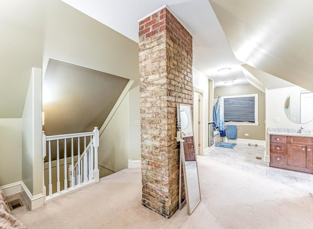 3139 Ridgeland Ave, Berwyn, IL 60402 - hall featuring an upstairs landing, light colored carpet, and lofted ceiling