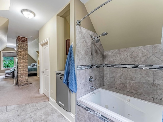 3139 Ridgeland Ave, Berwyn, IL 60402 - bathroom with vaulted ceiling, tile patterned floors, and a combined bath / shower with jetted tub