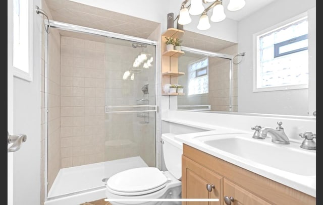 1933 Birch St, Des Plaines, IL 60018 - full bath featuring vanity, a stall shower, and a chandelier