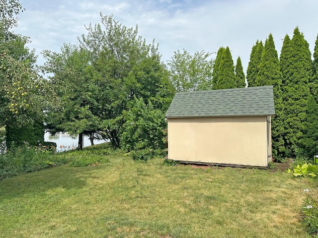 6814 Sahara Dr, Plainfield, IL 60586 - view of grassy yard featuring a water view and a shed