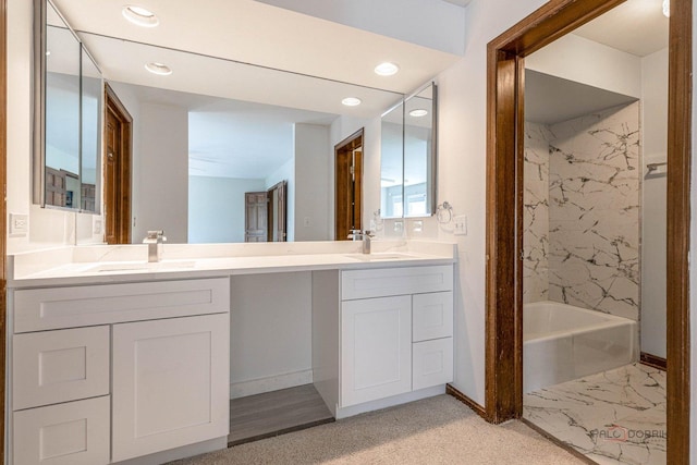 851 Sutton Ct, Lincolnshire, IL 60069 - full bathroom with double vanity, bathing tub / shower combination, and recessed lighting