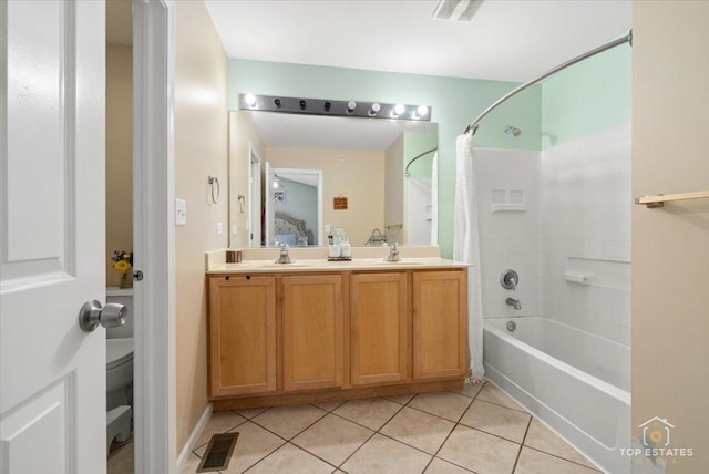 2039 Muirfield Dr, Yorkville, IL 60560 - bathroom featuring tile patterned floors, shower / tub combo, and double vanity
