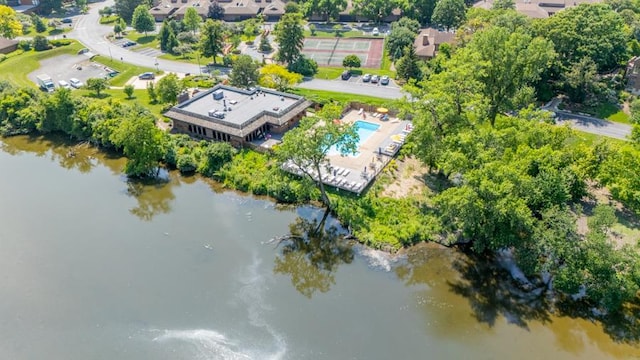 1401 Burr Oak Rd Unit 108B, Hinsdale, IL 60521 - aerial view of a pool area and a large body of water