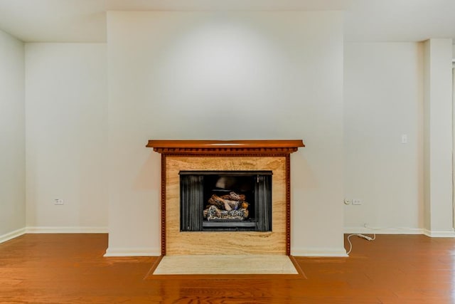 1401 Burr Oak Rd Unit 108B, Hinsdale, IL 60521 - detailed view of wood finished floors and a fireplace with flush hearth