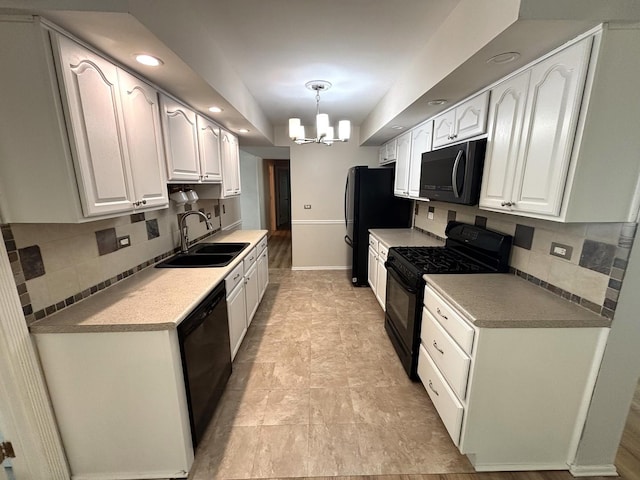 2S651 Ashley Dr, Glen Ellyn, IL 60137 - kitchen with black appliances, a chandelier, white cabinetry, backsplash, and recessed lighting
