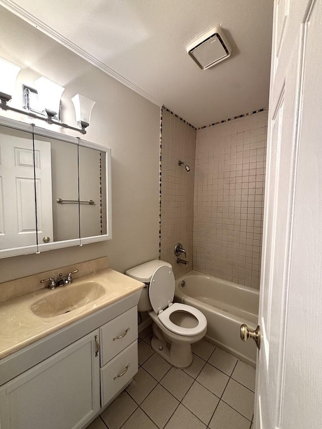 2S651 Ashley Dr, Glen Ellyn, IL 60137 - bathroom with tile patterned floors, vanity, shower / tub combination, and ornamental molding