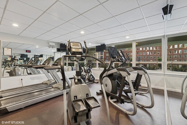 111 E Chestnut St Unit 21B, Chicago, IL 60611 - workout area with a paneled ceiling