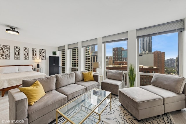111 E Chestnut St Unit 21B, Chicago, IL 60611 - living area featuring plenty of natural light, a view of city, and light wood-style floors