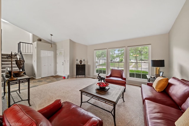 2243 Camden Ln, Hanover Park, IL 60133 - living area featuring vaulted ceiling and carpet flooring